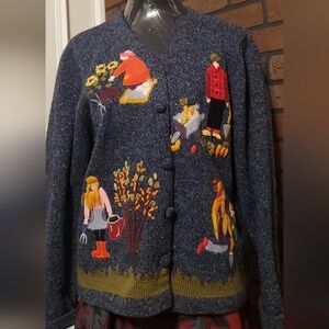 Women's Blue Sweater with Autumn Scene